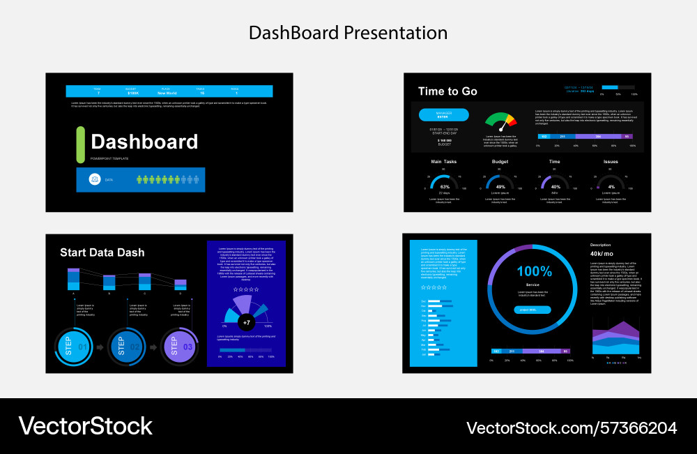 Dashboard presentation with data visualization vector image