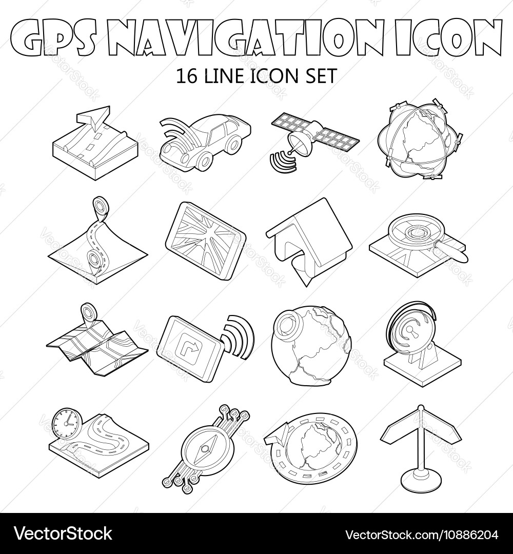 Gps navigation icons set outline style vector image