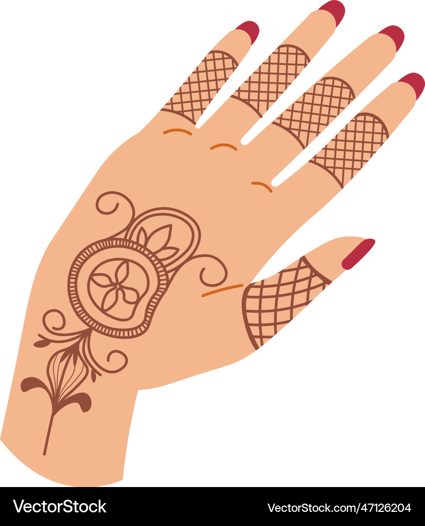 Hand of woman with henna drawing design vector image