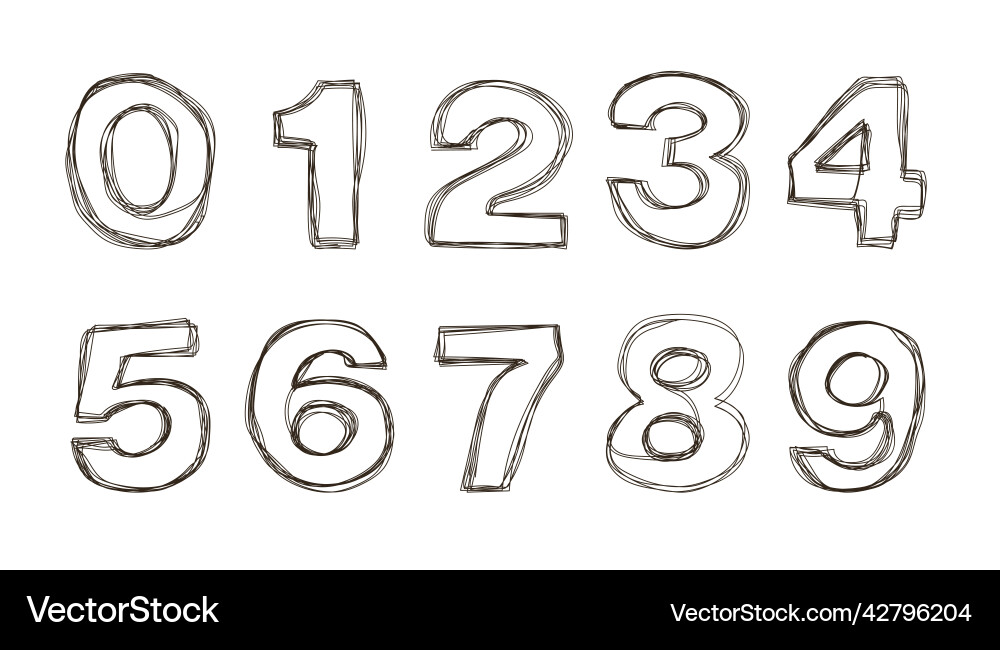 Line drawing numbers set of design Line drawing numbers set of design vector image