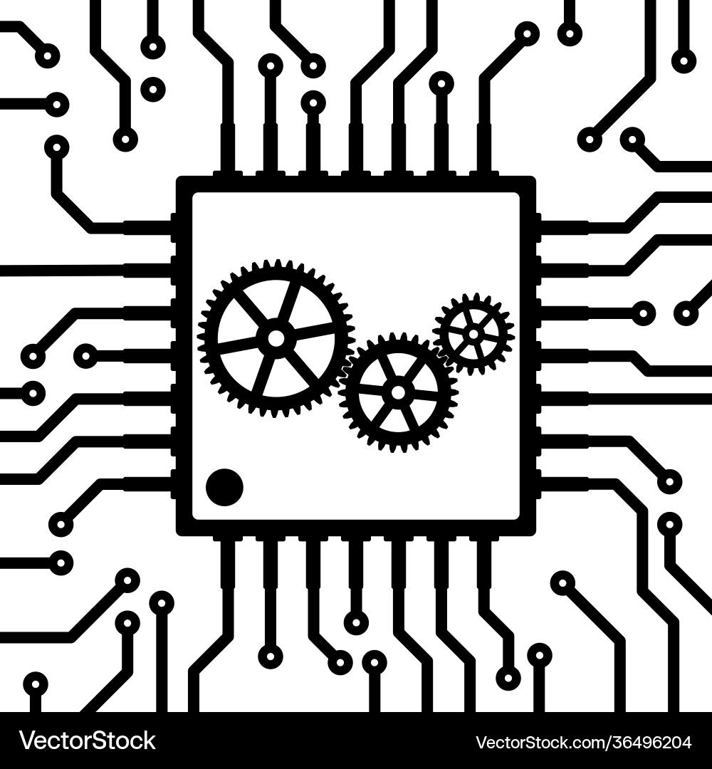 Mechanical Microchip Circuit Board vector image