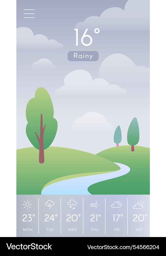 Mobile weather application displaying current Mobile weather application displaying current vector image