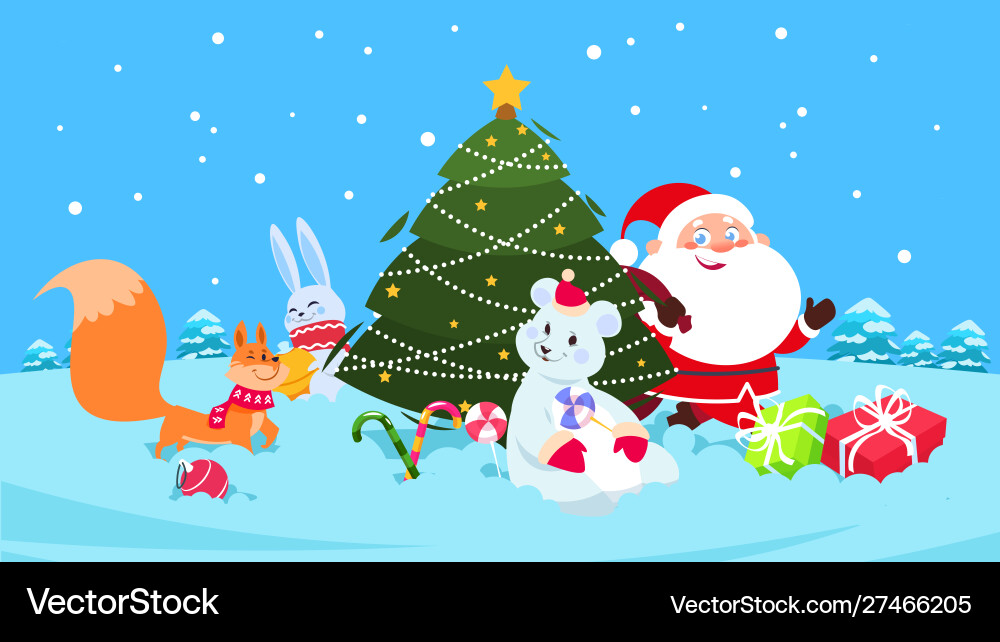 Christmas background funny snow animals Christmas background funny snow animals vector image