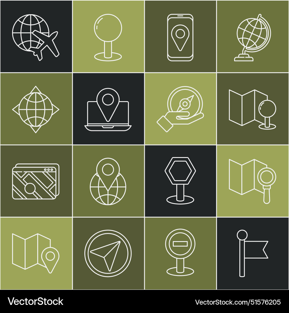 Set line location marker search folded Set line location marker search folded vector image