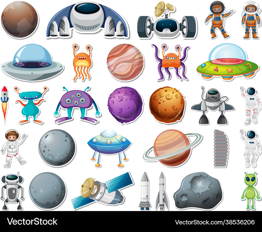 Set stickers with solar system objects isolated Set stickers with solar system objects isolated vector image
