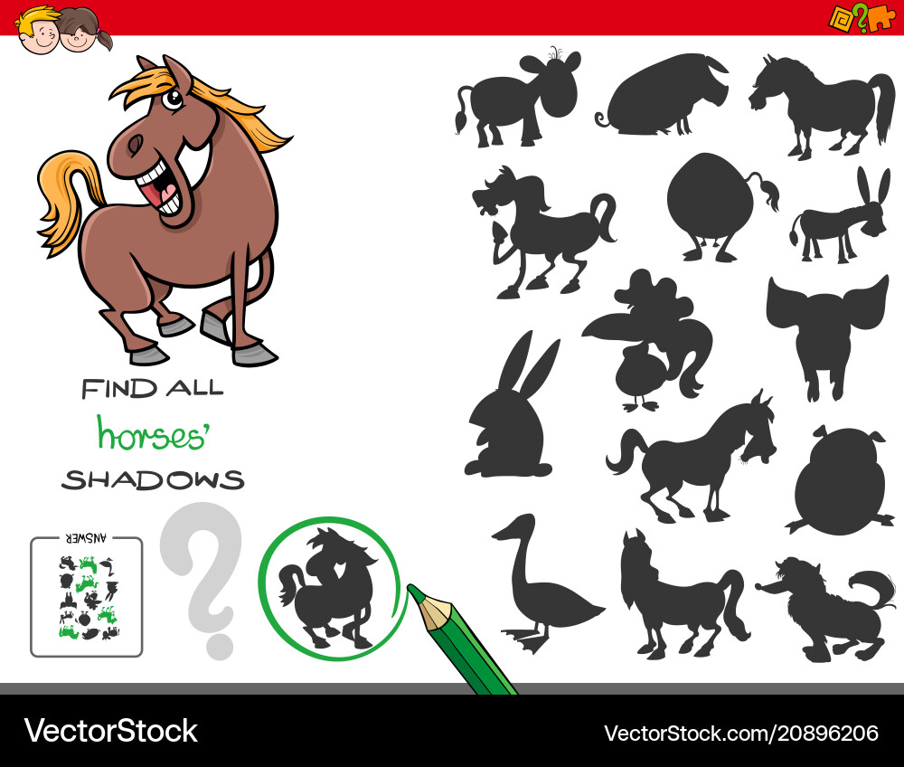 Shadows game with horse characters vector image