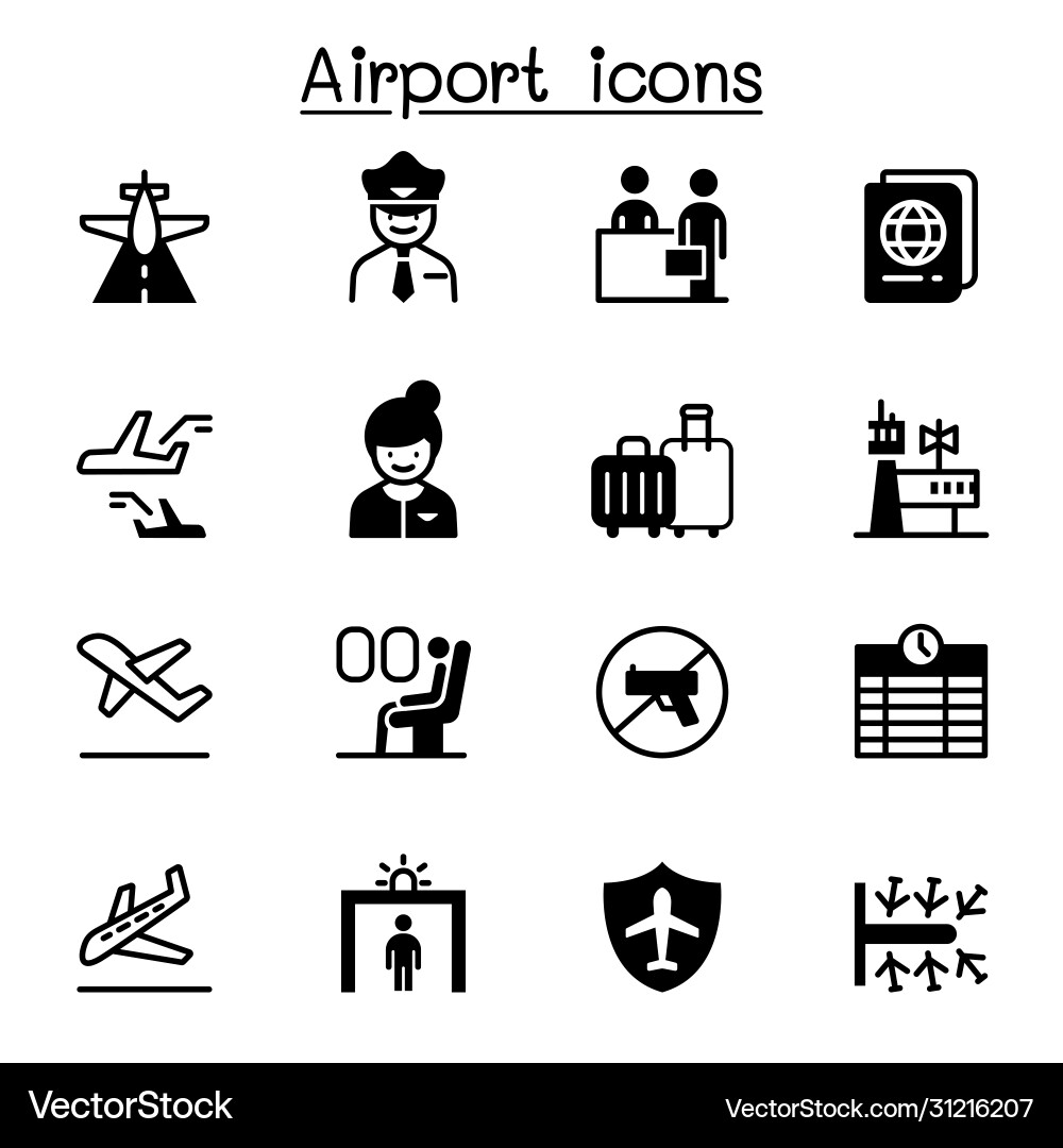 Airport Icon Set - Aviation & Travel Vector Image
