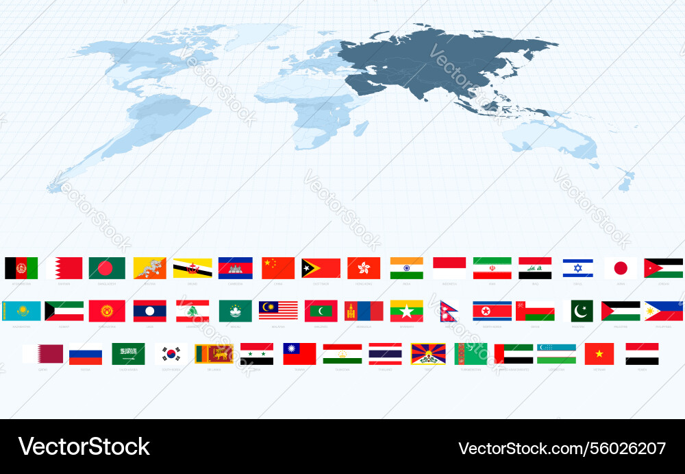 Asian flags in accurate proportions alongside Asian flags in accurate proportions alongside vector image