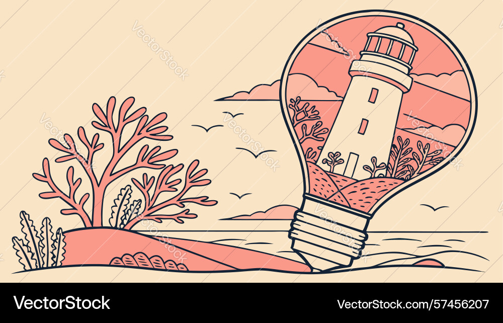 Lightbulb with lighthouse inside bright idea vector image