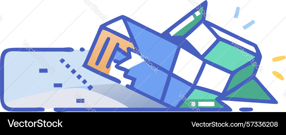 Building collapsing into abstract geometric cubes vector image