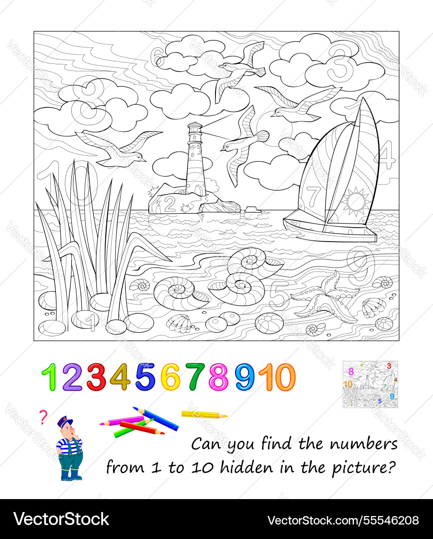 Can you find and color the numbers from 1 to 10 Vector Image