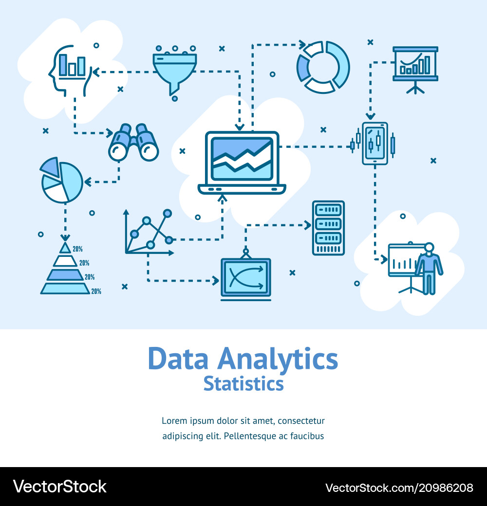 Data analytics statistics signs banner card Data analytics statistics signs banner card vector image