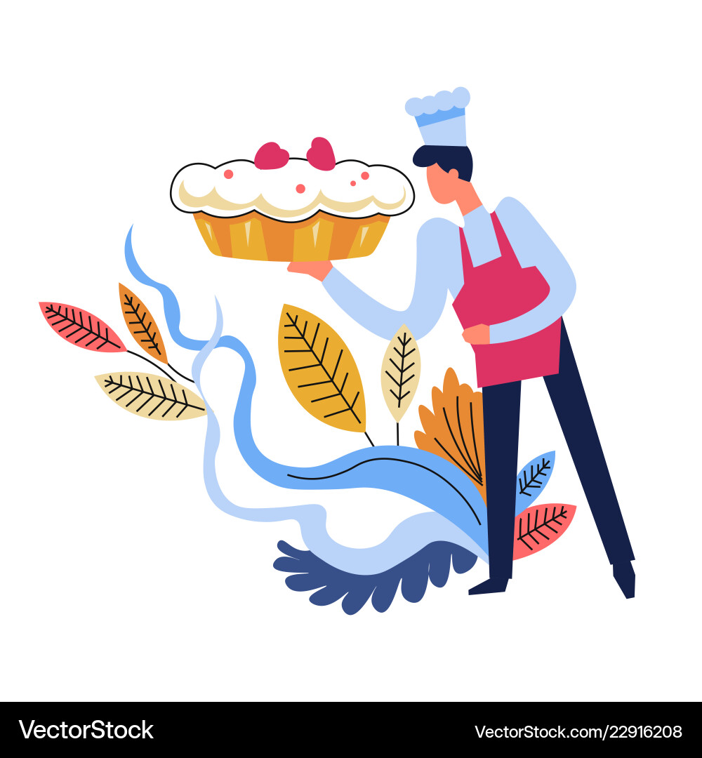 Essen gekocht von Koch tragen Hut Blumendekor Essen gekocht von Koch tragen Hut Blumendekor vektorbild