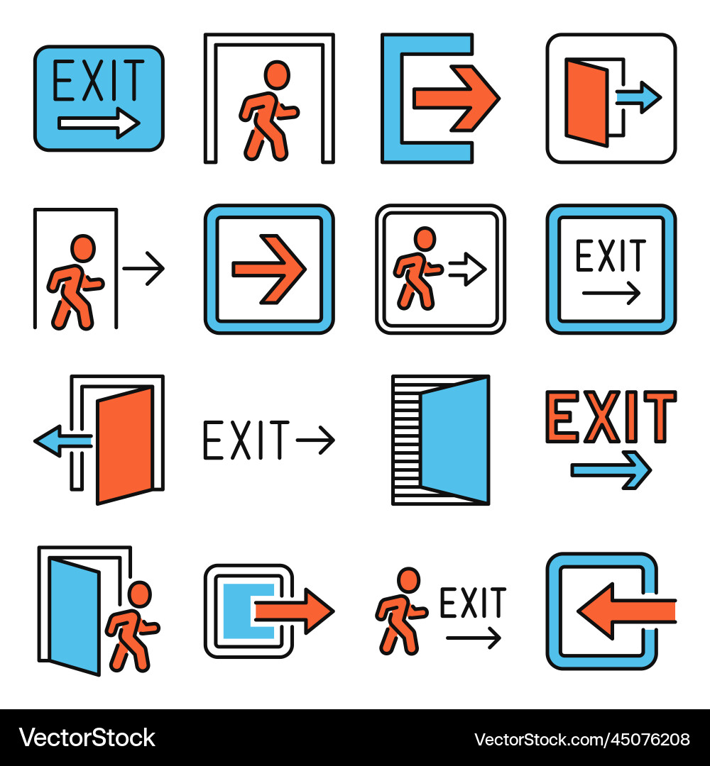 Exit icons set on white background Exit icons set on white background Vector Image