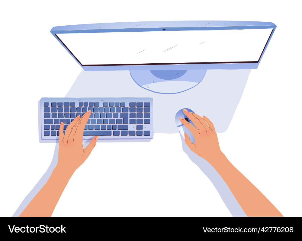 Hands Using Desktop Computer vector image