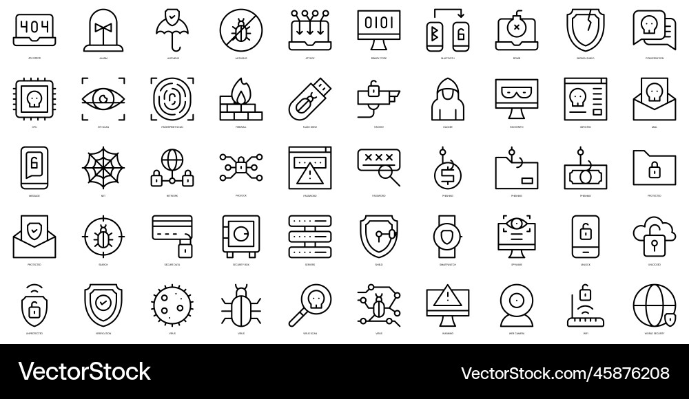 Set of thin line hacker icons vector image