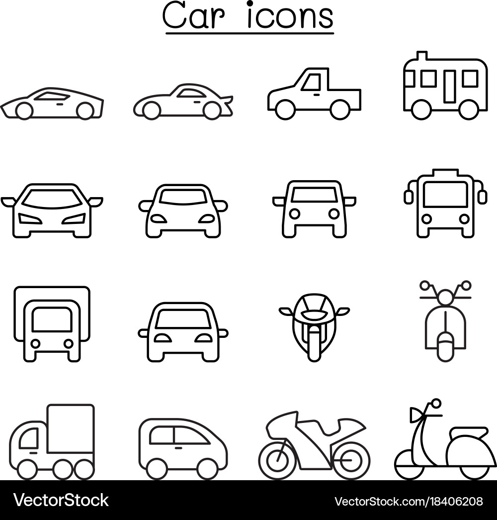Thin Line Car Icon Set Vector Image