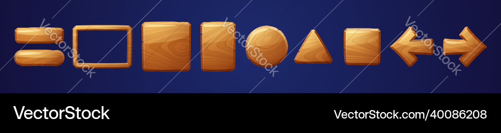 Wooden game buttons cartoon menu interface keys Vector Image