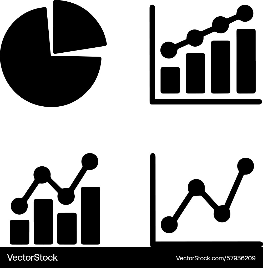 A silhouette icon set of graphs and charts Vector Image