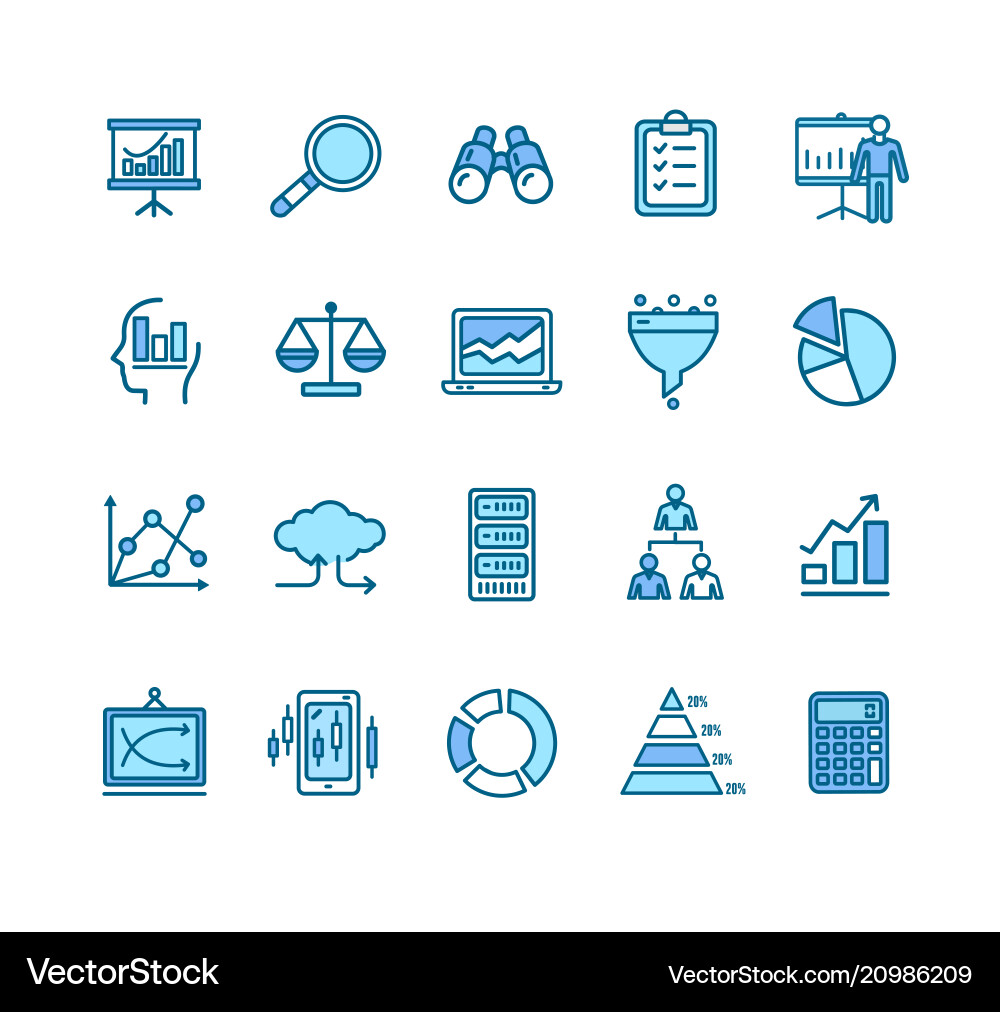 Data analytics statistics signs color thin line Data analytics statistics signs color thin line vector image