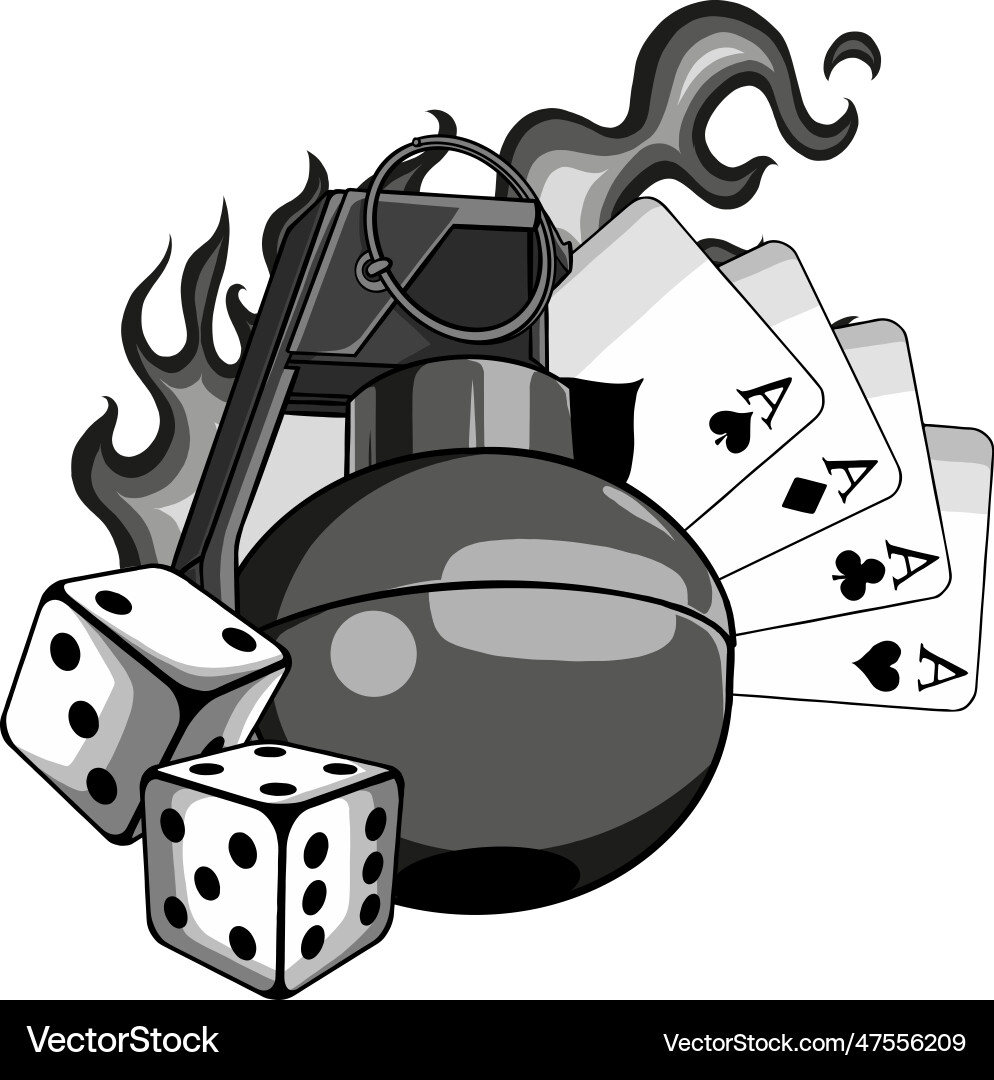Exploding Hand Grenade with Dice & Cards vector image