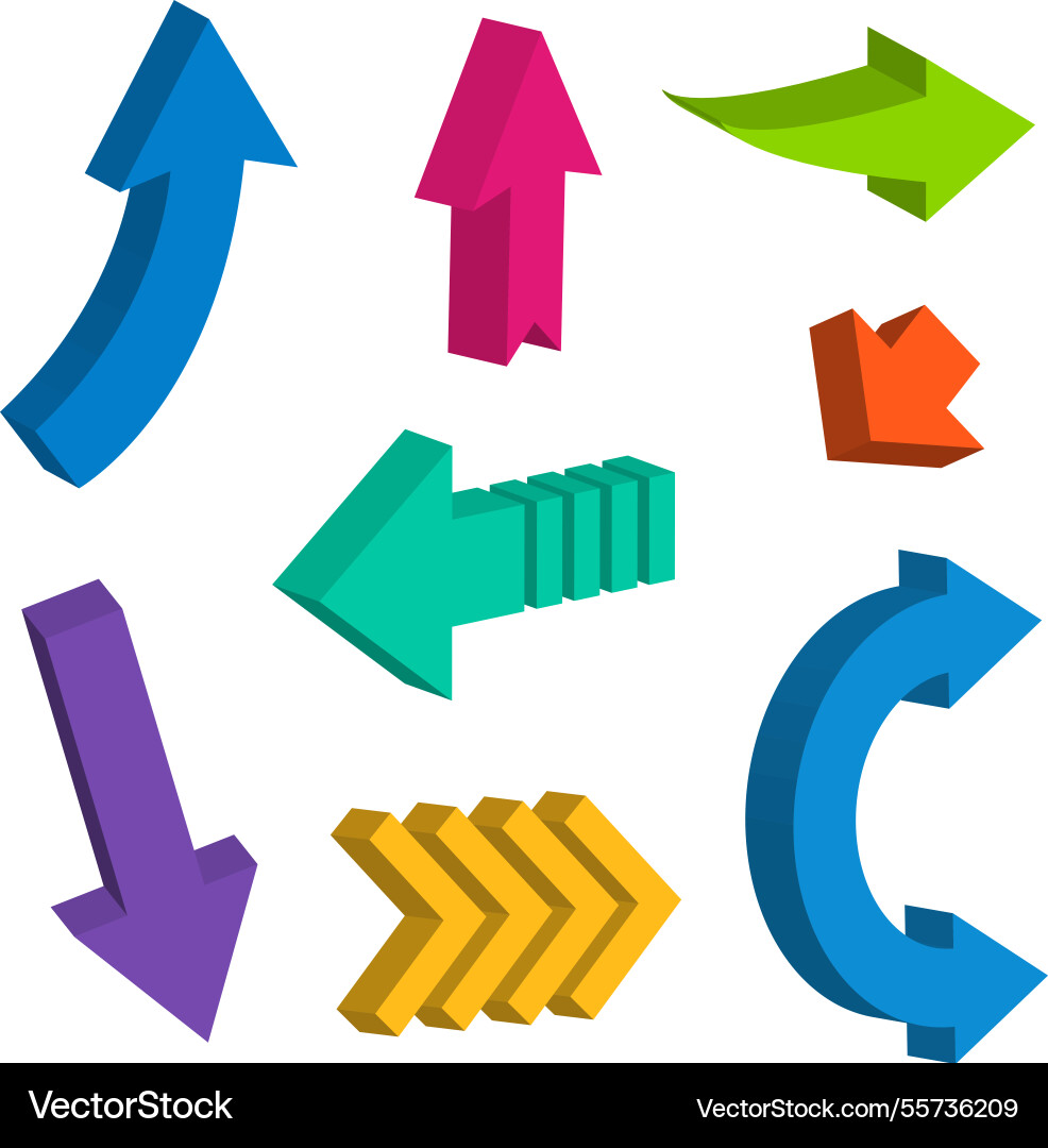 Set of three-dimensional color arrows Vector Image