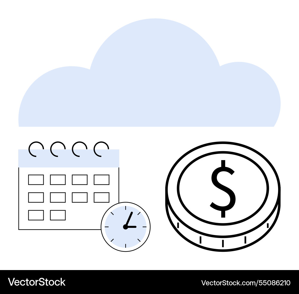 Cloud computing with calendar clock and coin Cloud computing with calendar clock and coin vector image