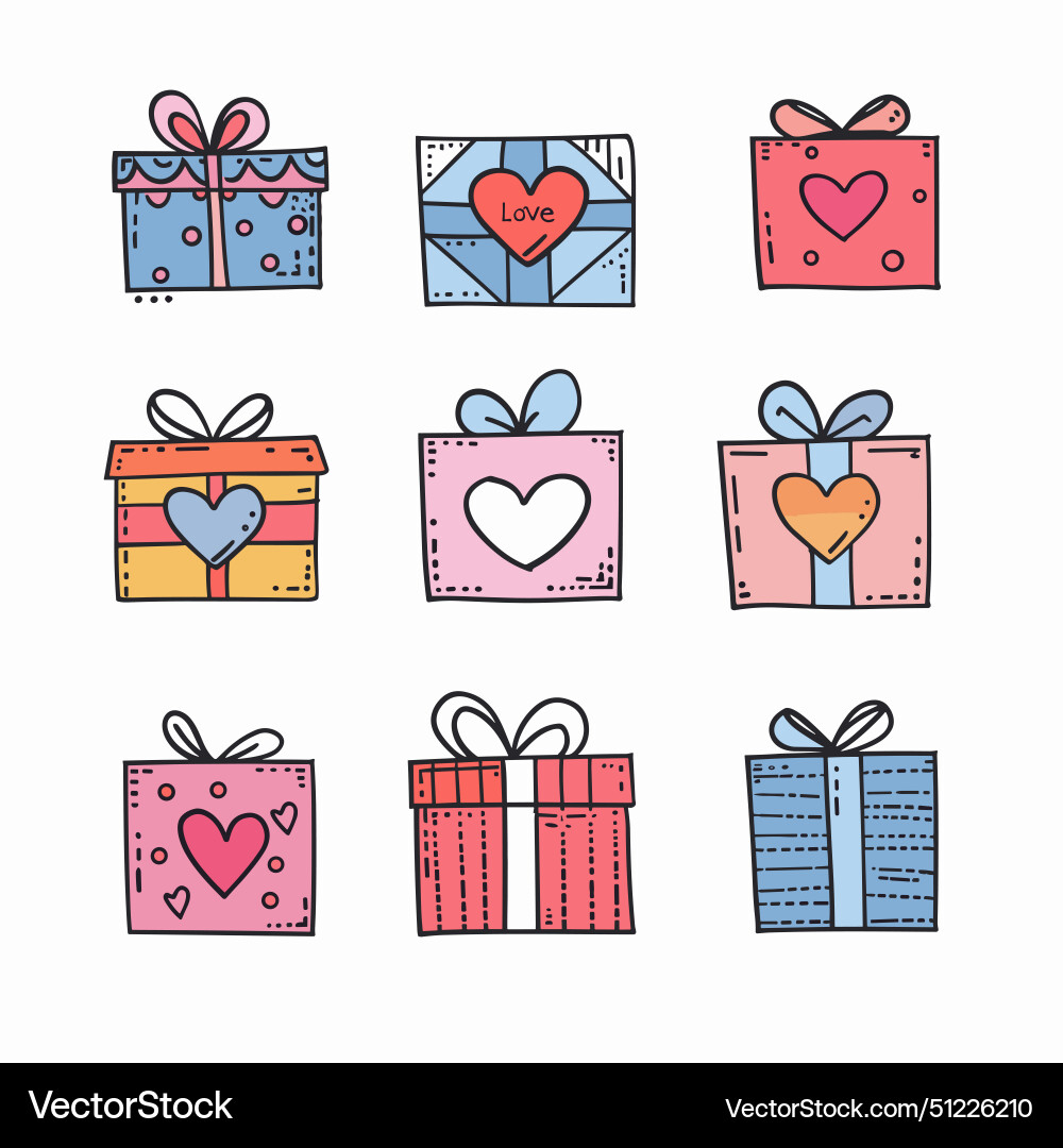 Collection colorful gift boxes various patterns Collection colorful gift boxes various patterns Vector Image