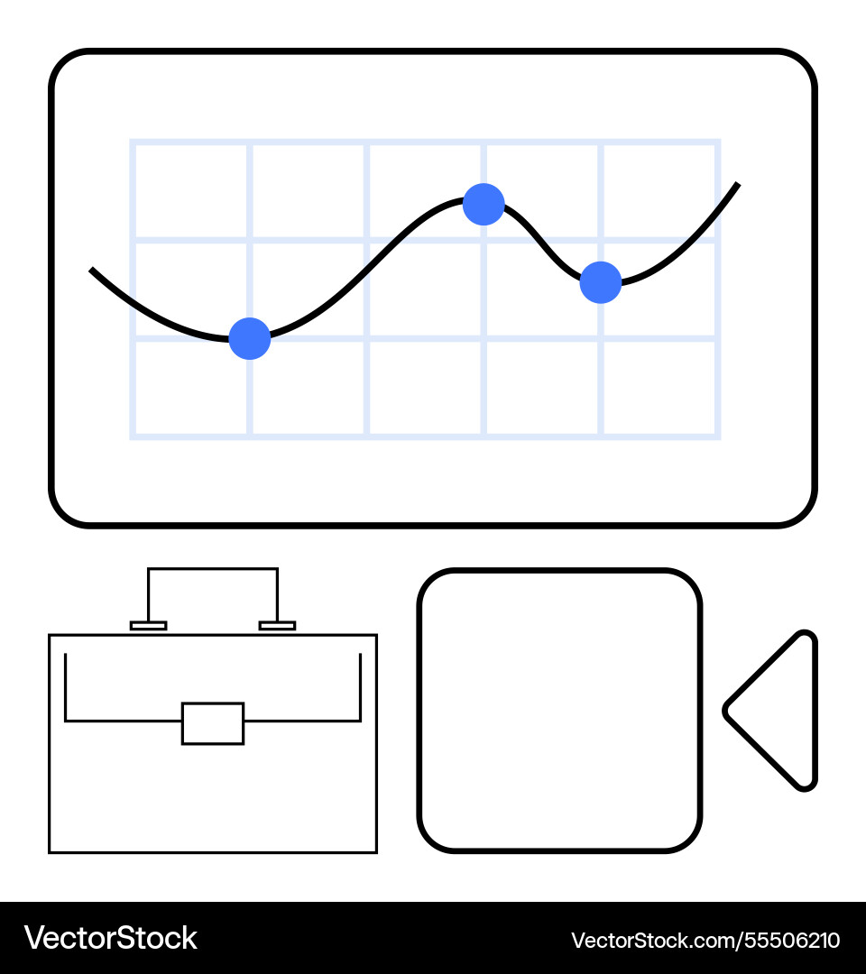 Digital analytics with graph briefcase and video Digital analytics with graph briefcase and video vector image
