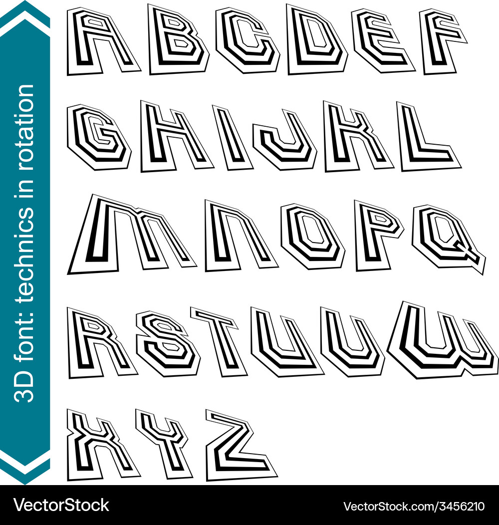 Geometric retro style graphic font in rotation Vector Image