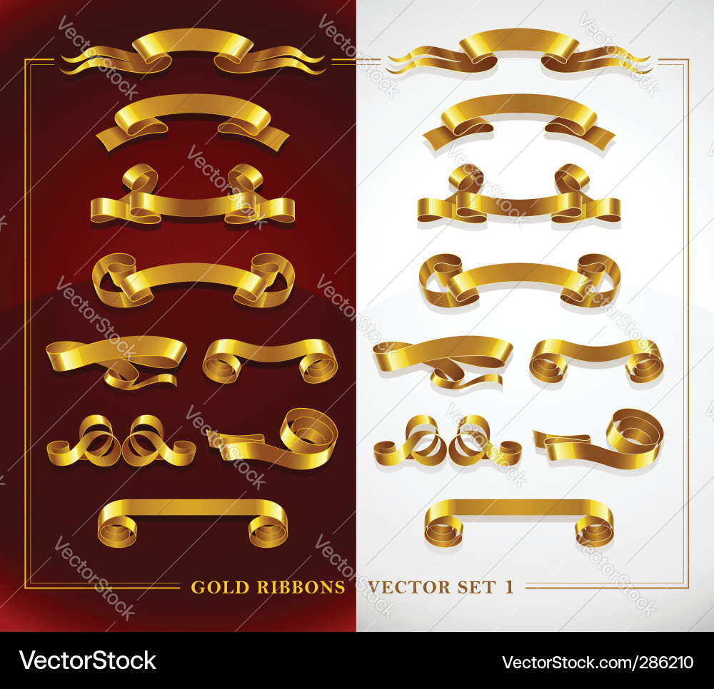 Golden Scroll Ribbons Set Vector Image