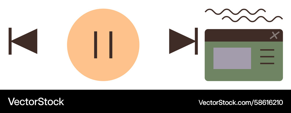 Media control buttons with play pause and audio Media control buttons with play pause and audio Vector Image