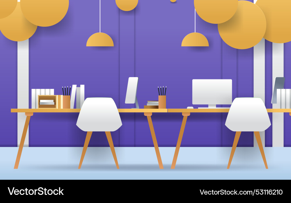 Modern office workspace with computers and chairs Vector Image
