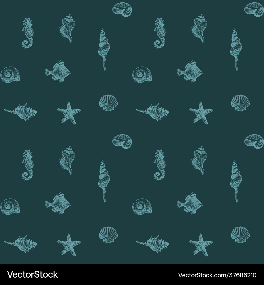 Seamless pattern with seashells various shapes Seamless pattern with seashells various shapes vector image