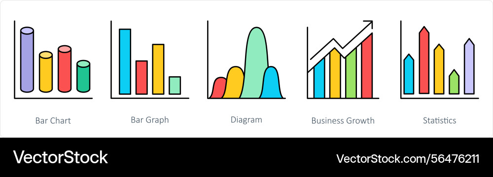A set of graph icons as bar chart diagram Vector Image