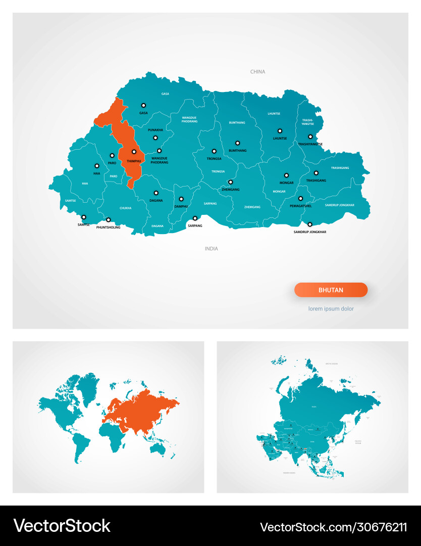 Editable template map bhutan with marks vector image