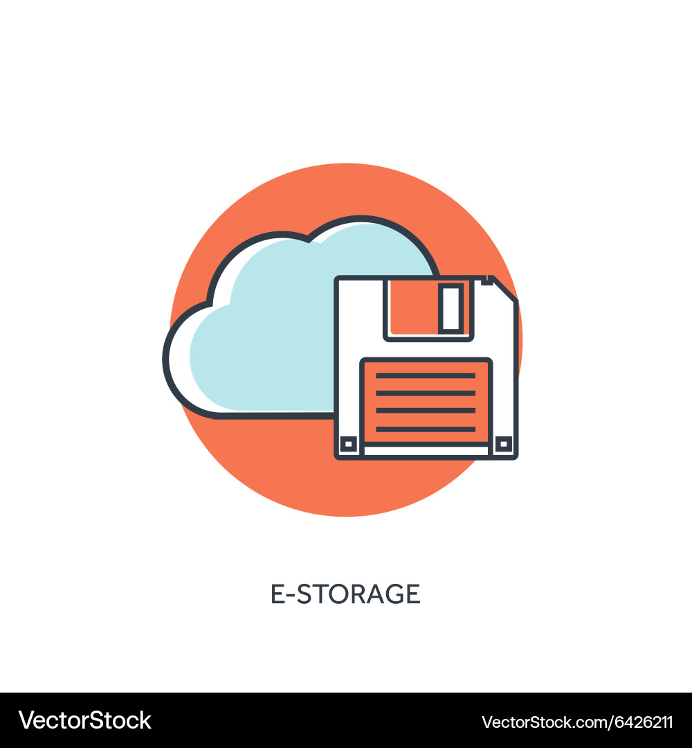 Flat lined cloud computing icon data storage vector image