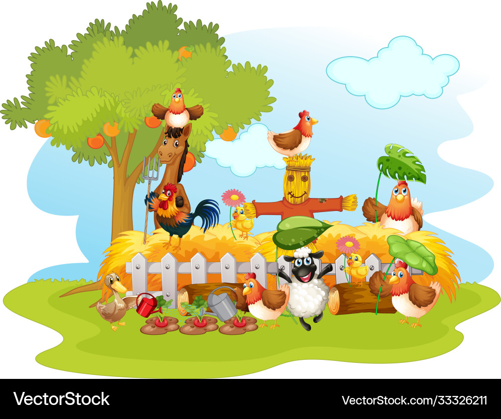 Group domestic animals in a farm isolated Group domestic animals in a farm isolated vector image