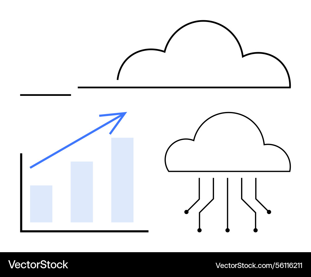Growth chart with cloud networks highlighting data Growth chart with cloud networks highlighting data Vector Image