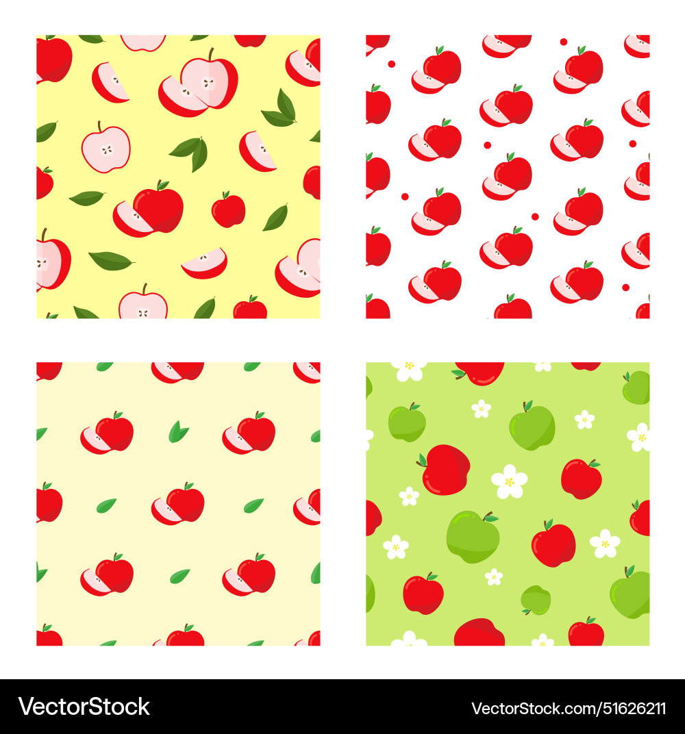 Set pattern with red and green apple ripe apples Set pattern with red and green apple ripe apples vector image