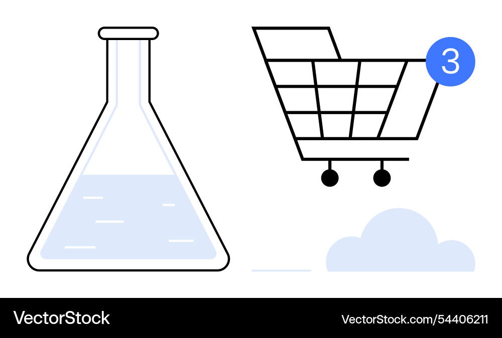 Shopping cart with notification next to flask Shopping cart with notification next to flask Vector Image
