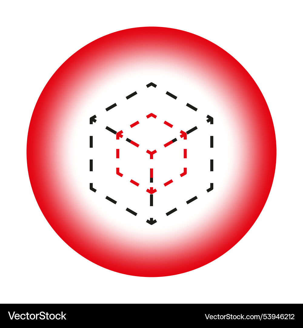 3d cube icon dashed lines structure red gradient vector image