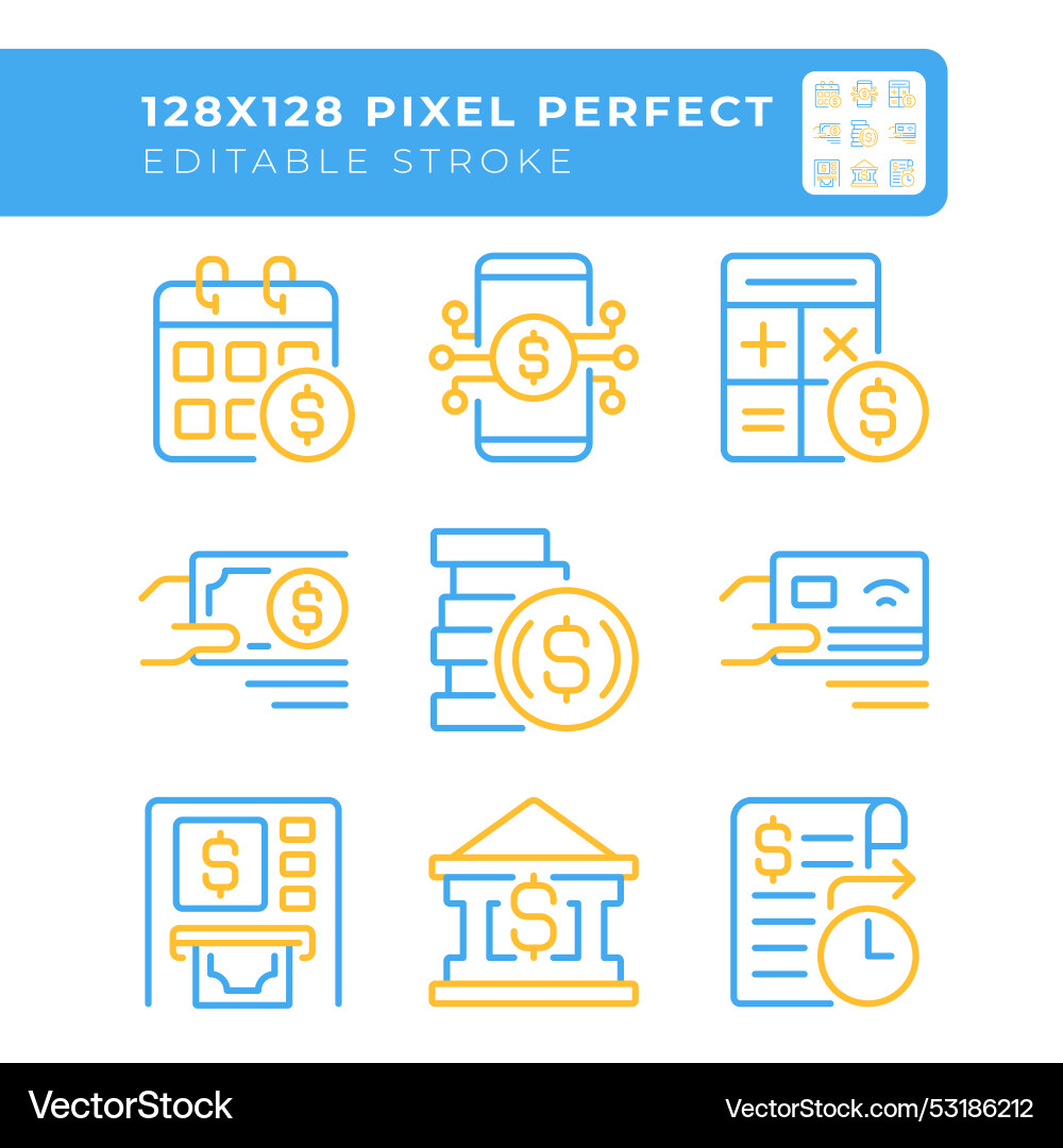 Bank operations two color line icons set Bank operations two color line icons set vector image