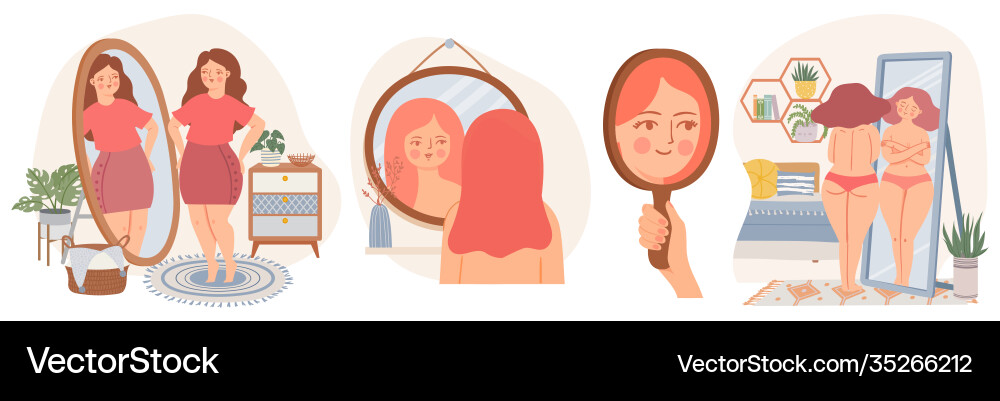 Frauen mit Spiegeln zuversichtlich junge weibliche Optik Frauen mit Spiegeln zuversichtlich junge weibliche Optik vektorbild