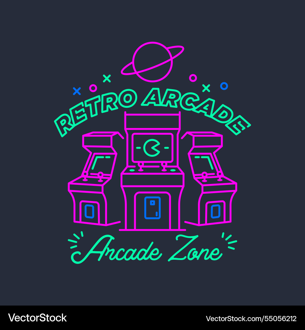 Retro arcade gaming zone line art icon logo design Retro arcade gaming zone line art icon logo design vector image