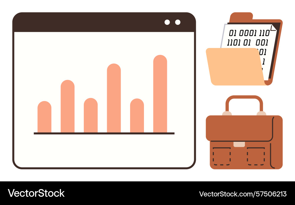 Business analytics with bar graph data folder Business analytics with bar graph data folder vector image