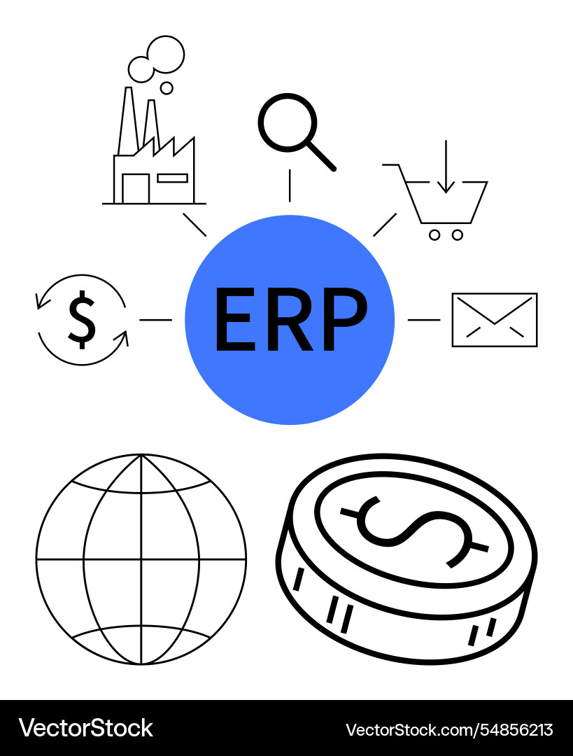 Erp system integration with business elements Erp system integration with business elements vector image