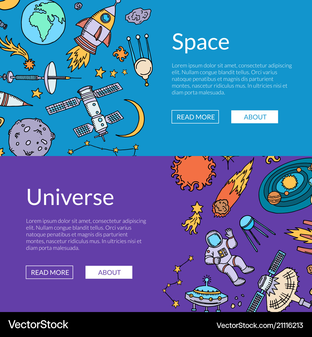 Hand drawn space elements horizontal web Hand drawn space elements horizontal web vector image