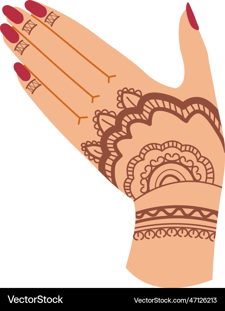 Hand of woman with manicure and henna designs Hand of woman with manicure and henna designs vector image