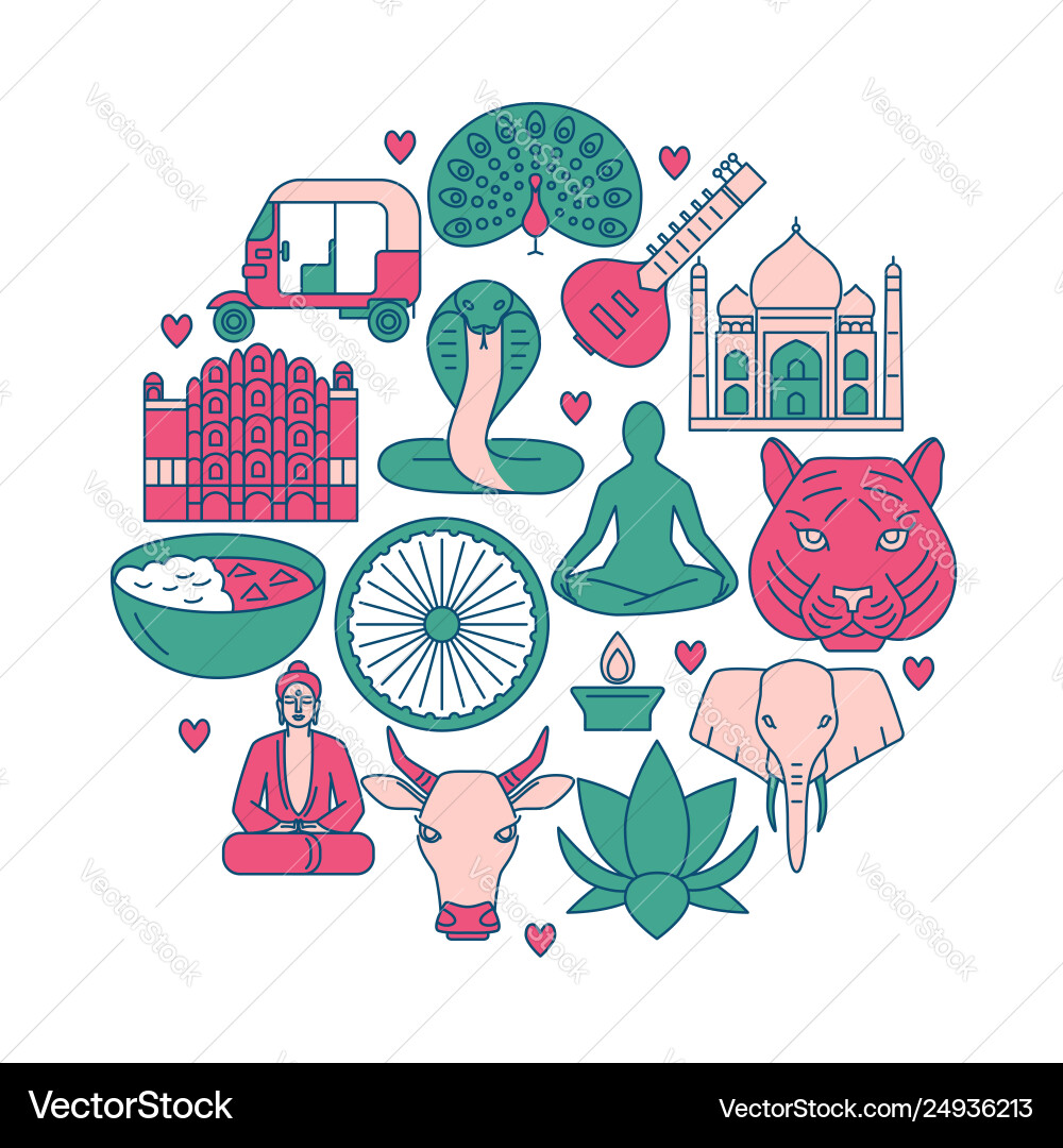 India concept round banner in colored line style India concept round banner in colored line style vector image